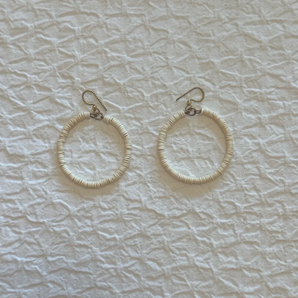 Neutral Beaded Hoop Earrings – Lightweight Boho Dangles - Picture 1 of 4